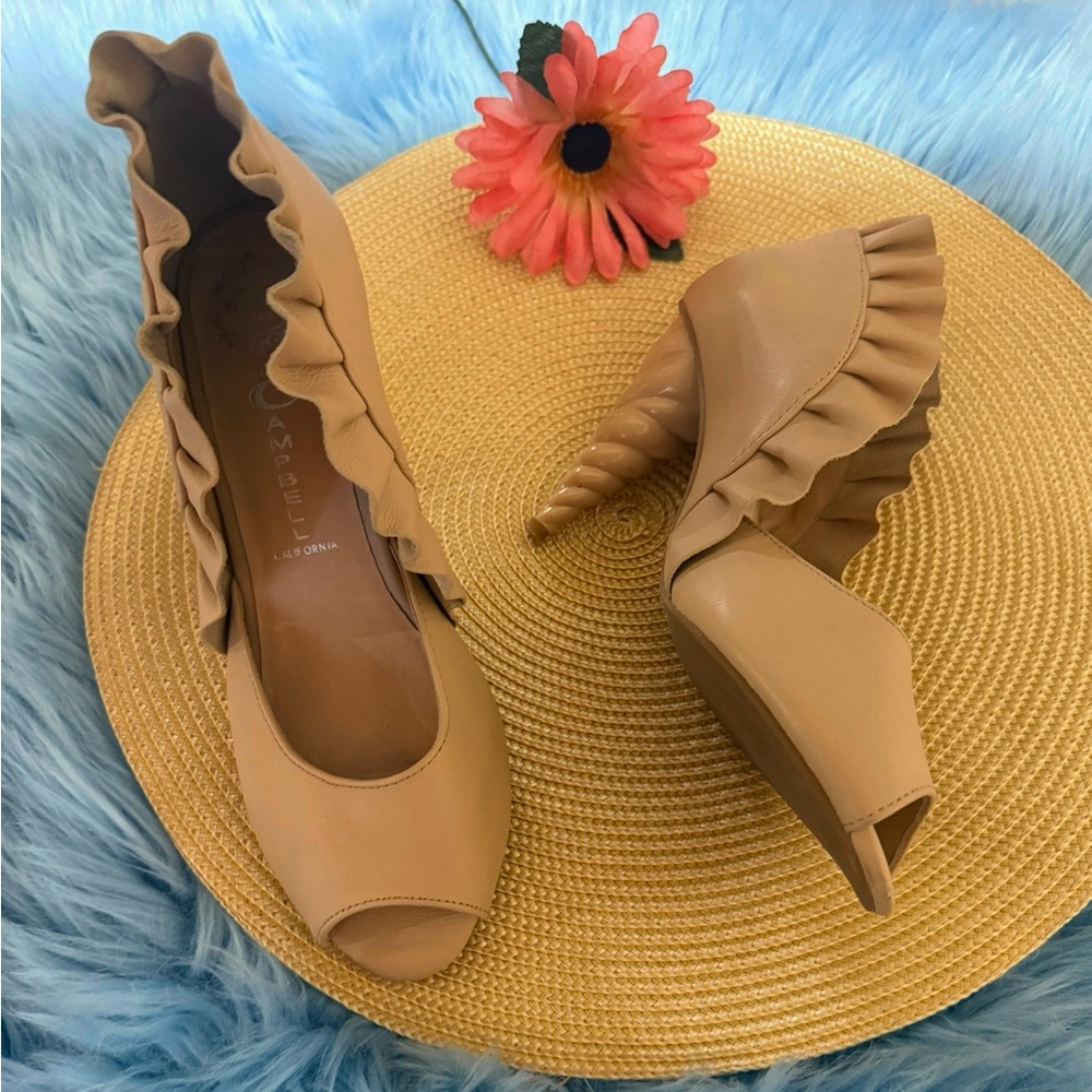 Jeffery Cambell Michelle Nude Leather Peep Toe Unicorn Heels 6.5 - Picture 2 of 9